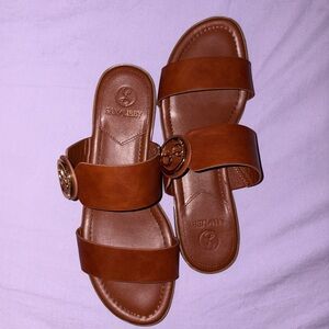Tan Leather Slide Sandals